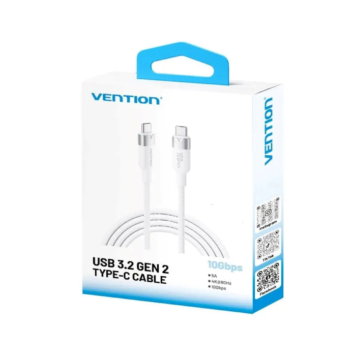 Кабел Vention USB 3.2 5A 10Gbps 1m WH USB-C към C