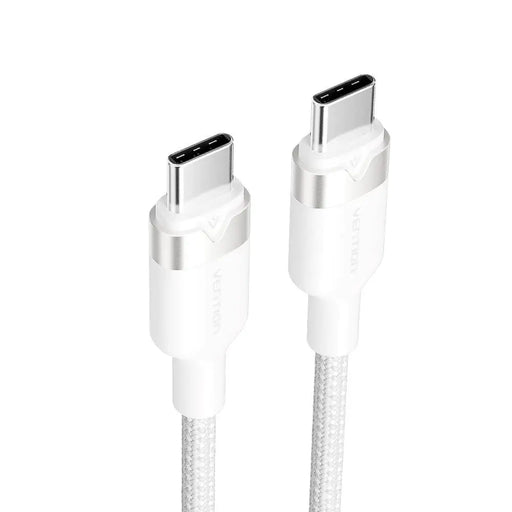 Кабел Vention USB-C към C оплетен 3A 480Mbps 60W 1m бял