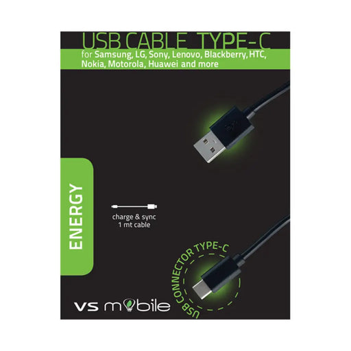 КАБЕЛ VSMOBILE USB-A to USB-C 1 m BLACK W1MMC