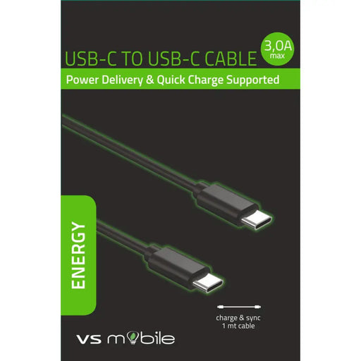 КАБЕЛ VSMOBILE USB-C PD/QC 3A 1 m BLACK