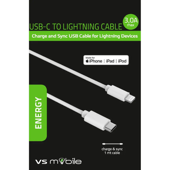КАБЕЛ VSMOBILE USB-C to LIGHTNING 3.0 A 1 m