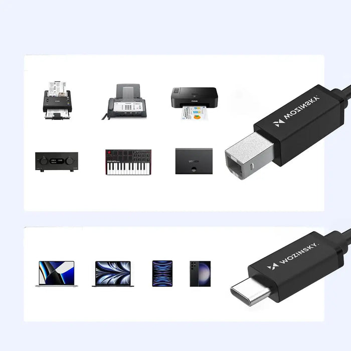 Кабел Wozinsky WKDDY2S USB-B - USB-C 2 м - Черен