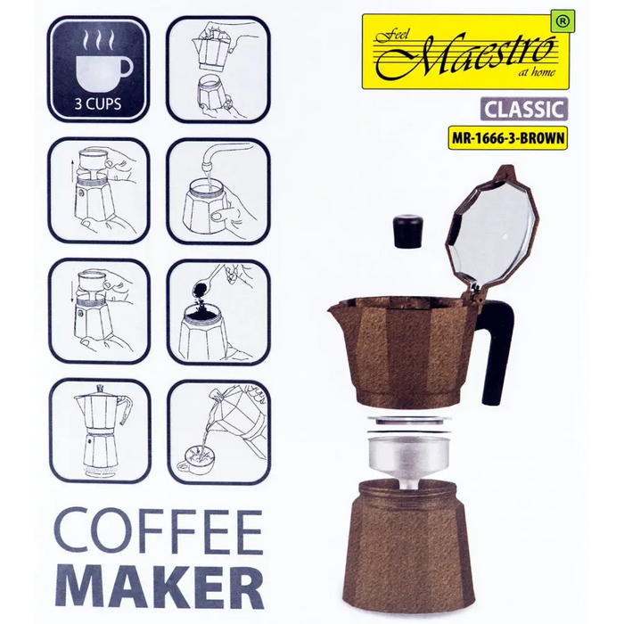 Кафе машина Maestro 3 чаши MR-1666-3-BROWN кафява