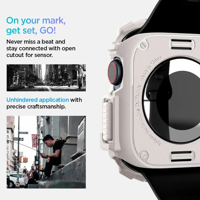 Каишка Spigen Rugged Armor за Apple Watch 10 46 мм - бежов