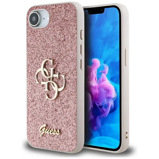 Калъф Guess Fixed Glitter Big 4G iPhone 16e - розов