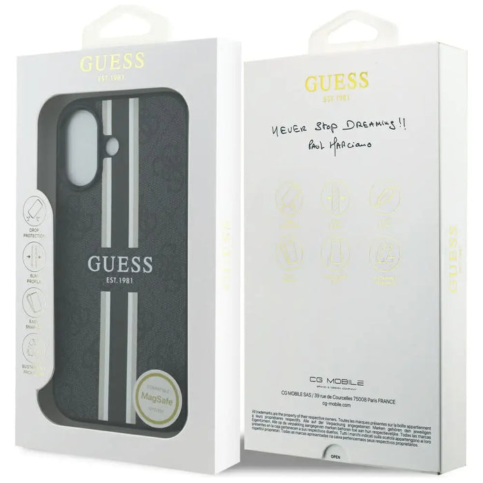 Калъф Guess 4G Printed Stripes MagSafe за iPhone 17 - черен