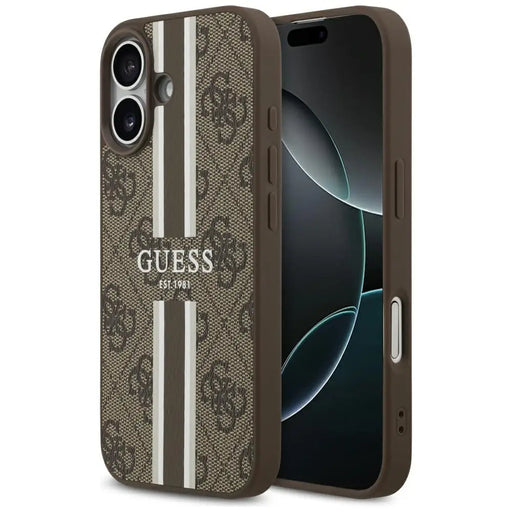 Калъф Guess 4G Printed Stripes MagSafe за iPhone 17 - кафяв