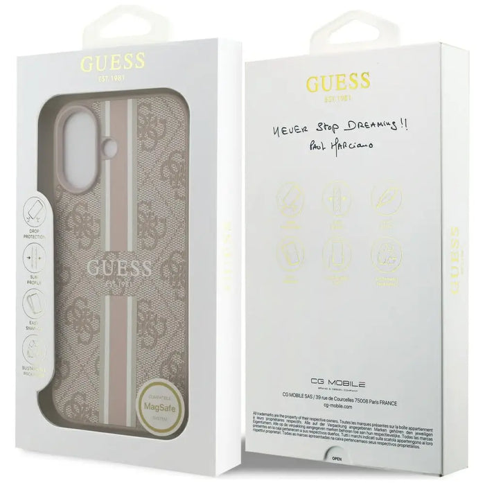 Калъф Guess 4G Printed Stripes MagSafe за iPhone 17 - Розов
