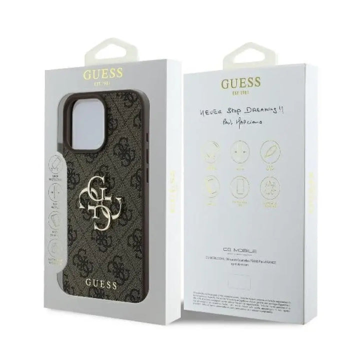 Калъф Guess 4G с голямо лого за iPhone 16 Pro Max - кафяв