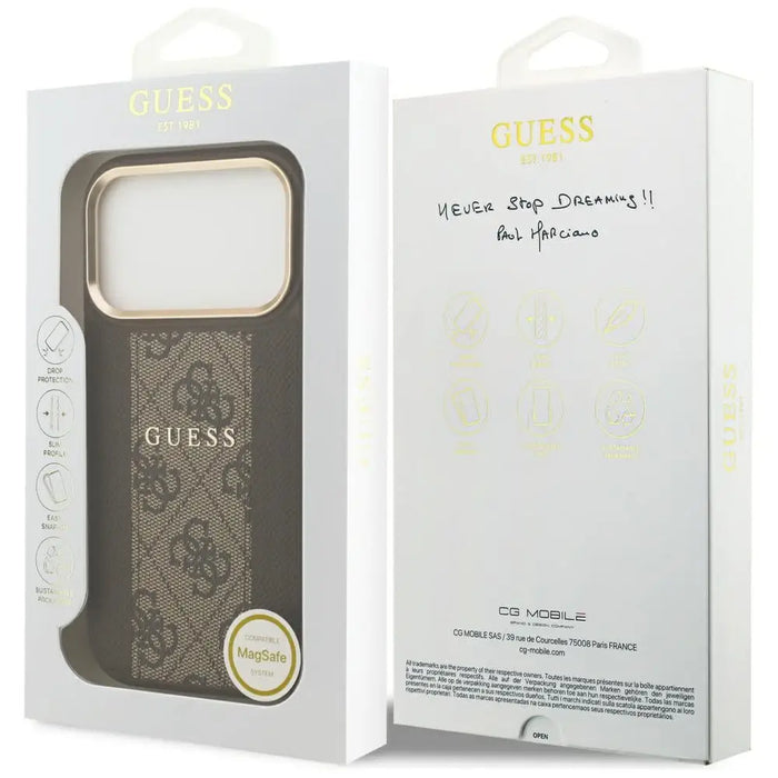 Калъф Guess 4G Stripe MagSafe за iPhone 17 Pro - кафяв