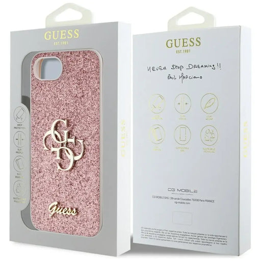 Калъф Guess Fixed Glitter Big 4G iPhone 16e - розов