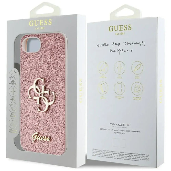 Калъф Guess Fixed Glitter Big 4G iPhone 16e - розов