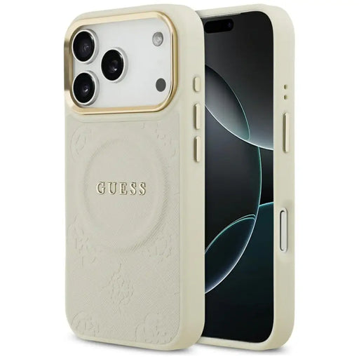 Калъф Guess Peony Hot Stamp MagSafe за iPhone 17 Pro - бежов