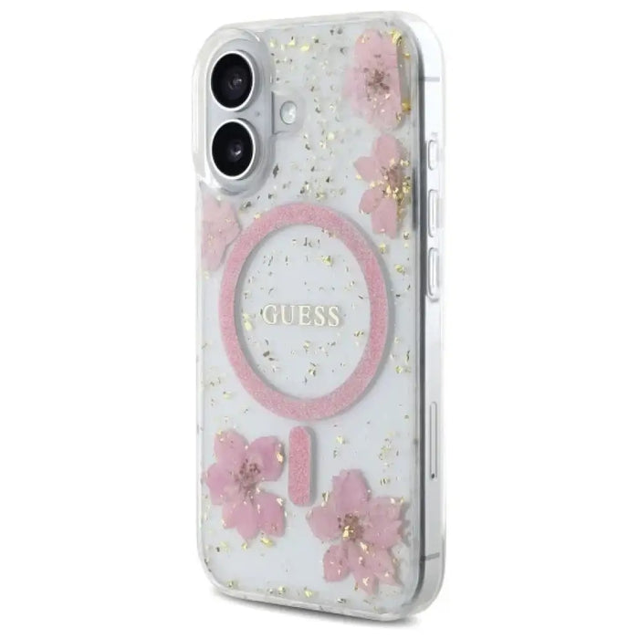 Калъф Guess Resin Flower Glitter MagSafe за iPhone 16