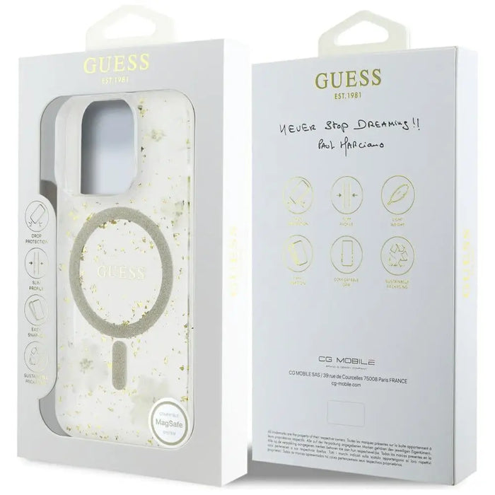 Калъф Guess Resin Flowers Glitter MagSafe за iPhone 16 Pro