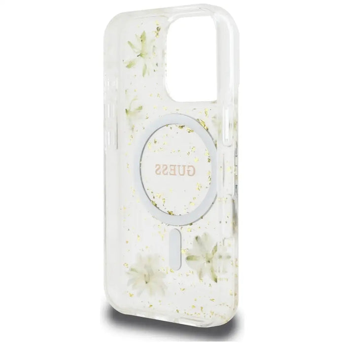 Калъф Guess Resin Flowers Glitter MagSafe за iPhone 16 Pro