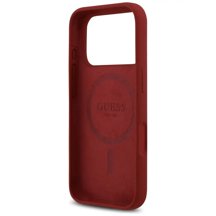 Калъф Guess Silicone Script Metal Logo MagSafe за iPhone 17