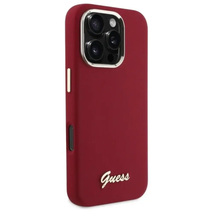 Калъф Guess Silicone Script с метално лого за iPhone 16 Pro