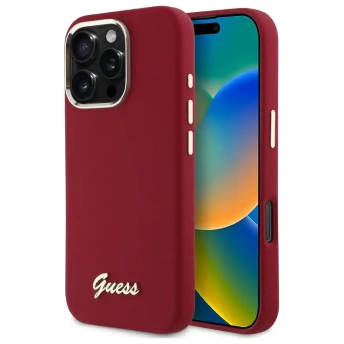 Калъф Guess Silicone Script с метално лого за iPhone 16 Pro