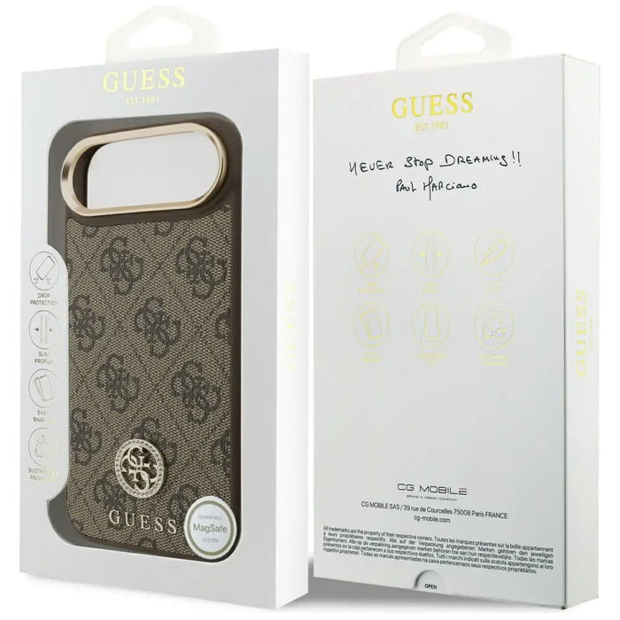 Калъф MagSafe с лого Guess 4G Strass за iPhone Air - кафяв