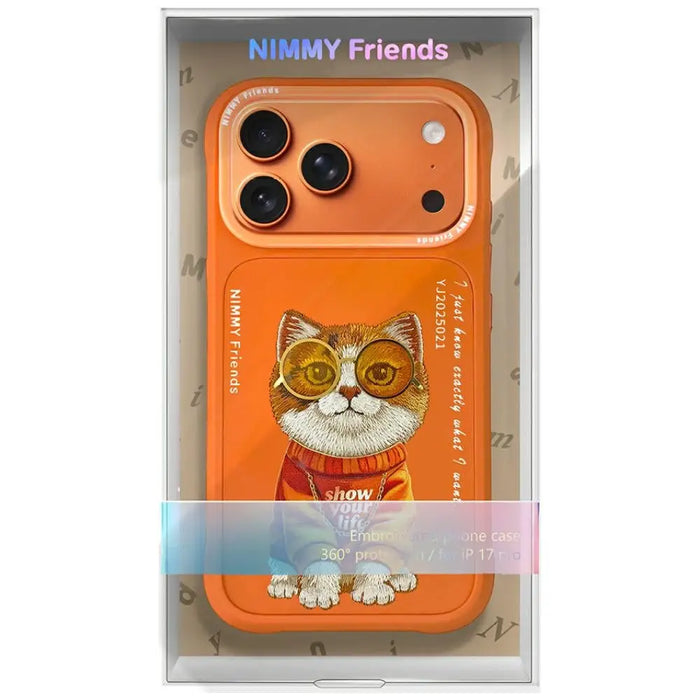 Калъф Nimmy Glasses Cool Cat за iPhone 17 Pro Max - оранжев