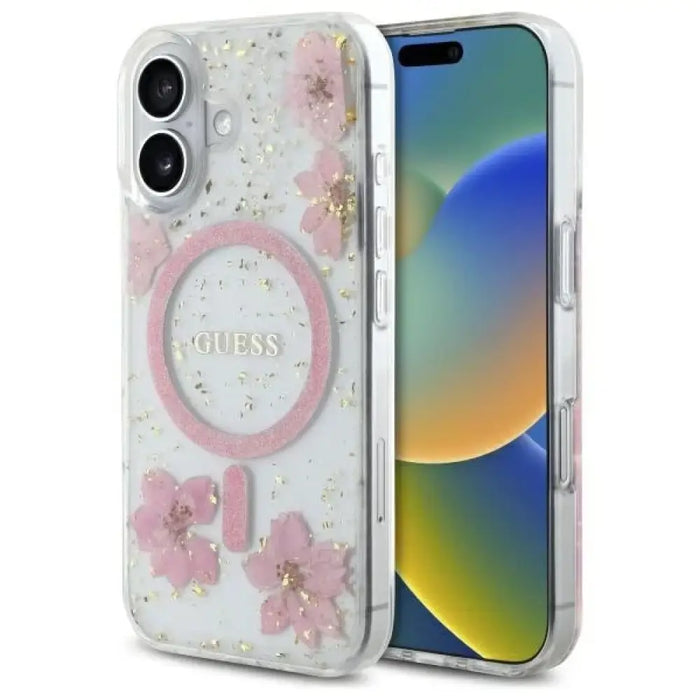 Калъф Guess Resin Flower Glitter MagSafe за iPhone 16