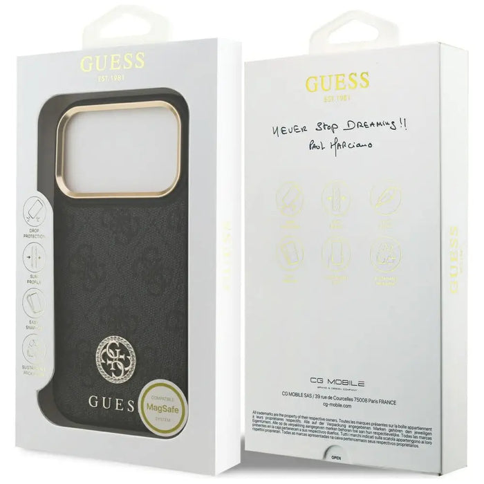 Калъф Guess 4G Strass Logo MagSafe за iPhone 17 Pro - черен