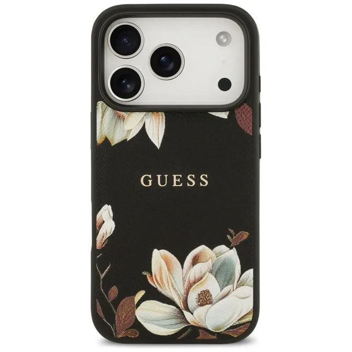 Калъф Guess Grained Flowers Classic Logo MagSafe за iPhone