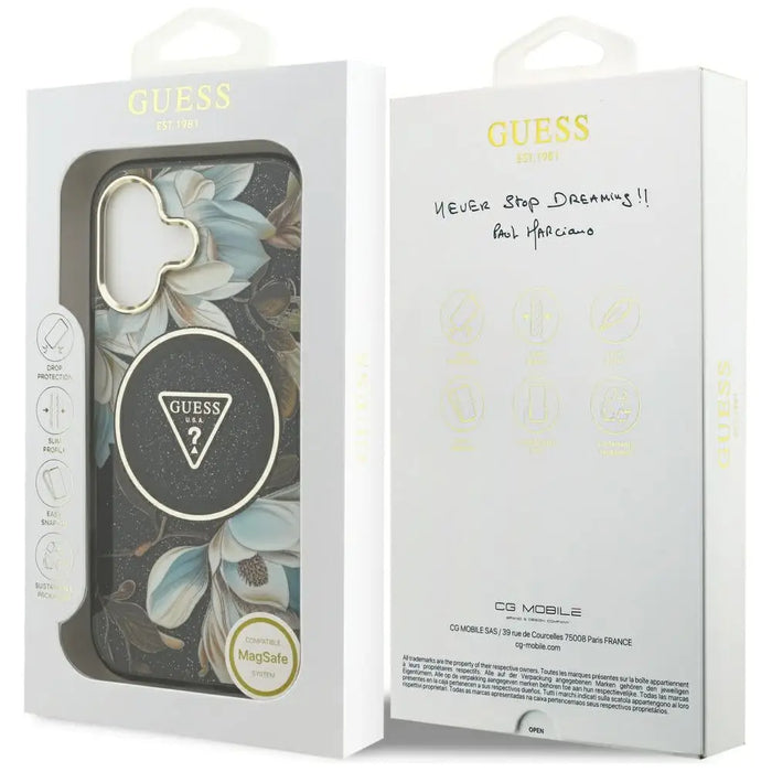 Калъф Guess IML Glitter Flowers Triangle MagSafe за iPhone