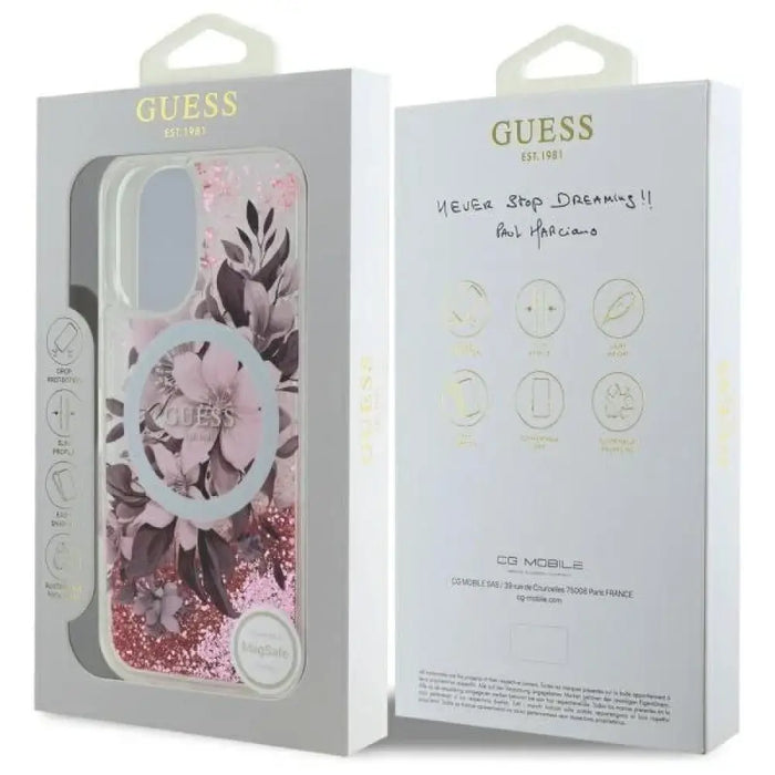 Калъф Guess Liquid Glitter Flower MagSafe за iPhone 16