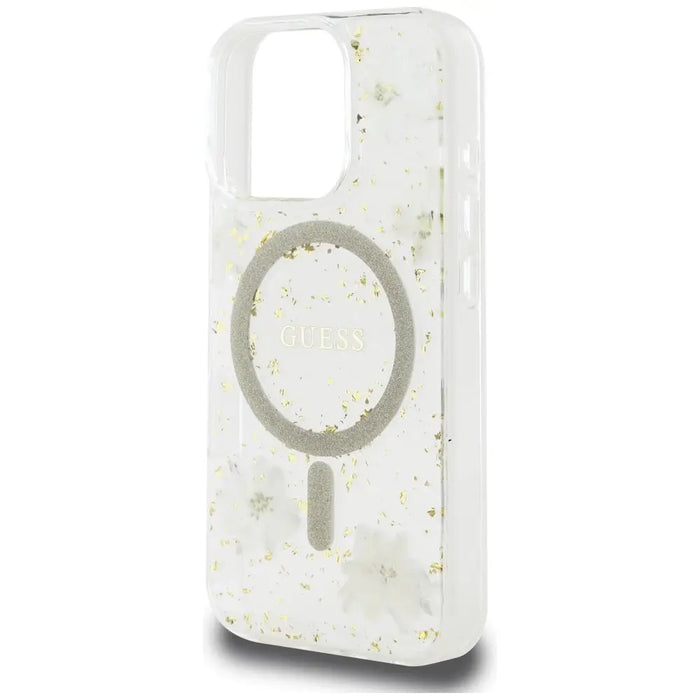 Калъф Guess Resin Flowers Glitter MagSafe за iPhone 16 Pro
