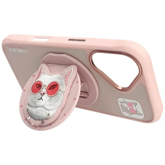 Калъф Nimmy Glasses Cool Cat MagSafe за iPhone 16 - розов