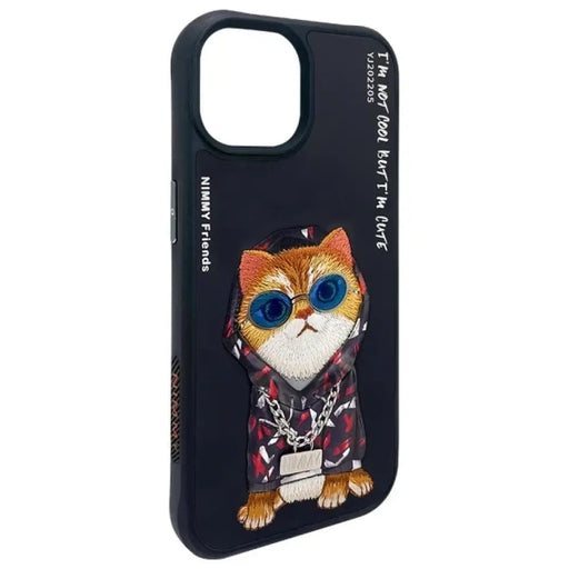 Калъф Nimmy Glasses Cool Cat за iPhone 15 - черен