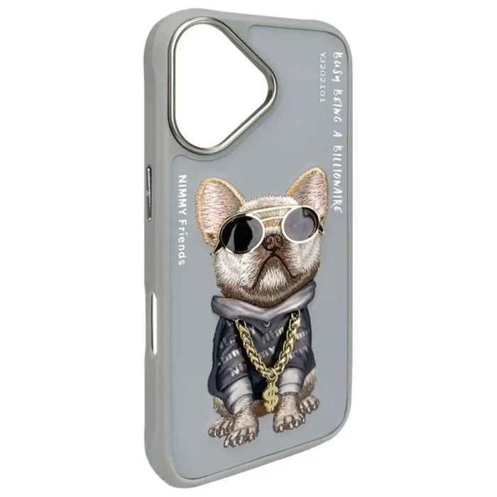 Калъф Nimmy Glasses Cool Dog за iPhone 16 - сив