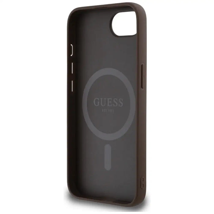 Калъф Guess 4G Ring Triangle Logo MagSafe iPhone 16e - кафяв