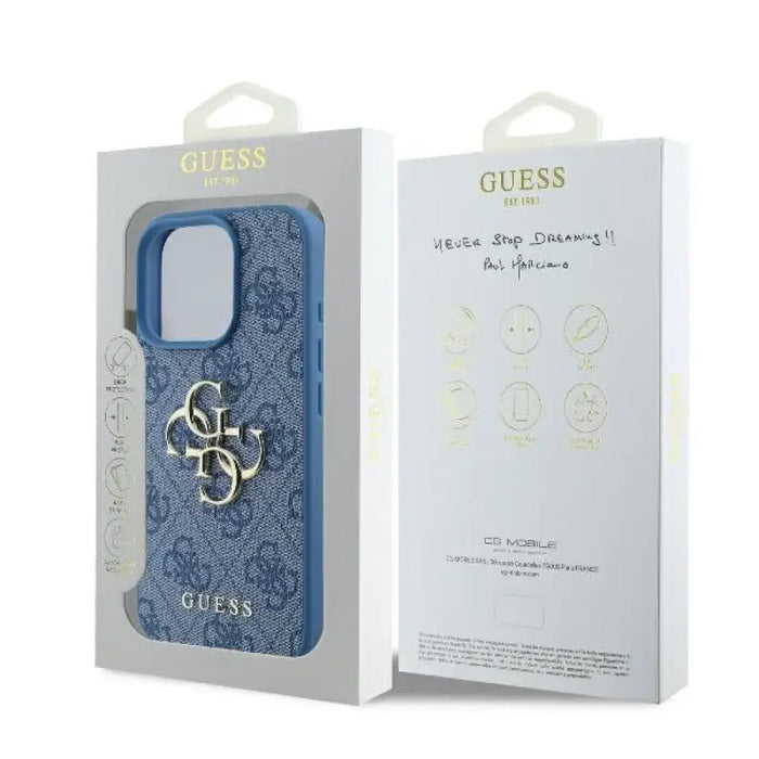 Калъф Guess 4G с голямо лого за iPhone 16 Pro - син