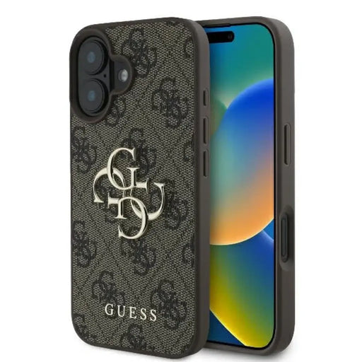Калъф Guess 4G с голямо лого за iPhone 16 - кафяв