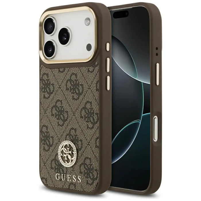 Калъф Guess 4G Strass Logo MagSafe за iPhone 17 Pro - кафяв