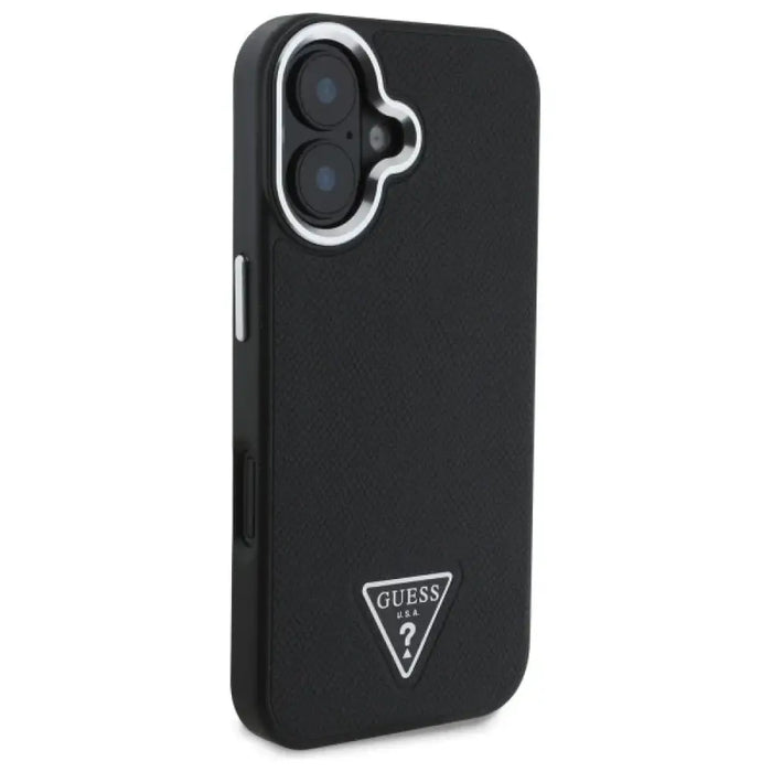 Калъф Guess Grained Triangle MagSafe за iPhone 16 - черен