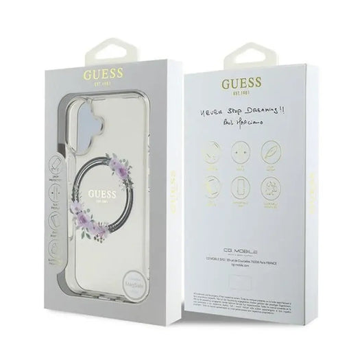 Калъф Guess IML Flowers Wreath MagSafe за iPhone 16 - черен