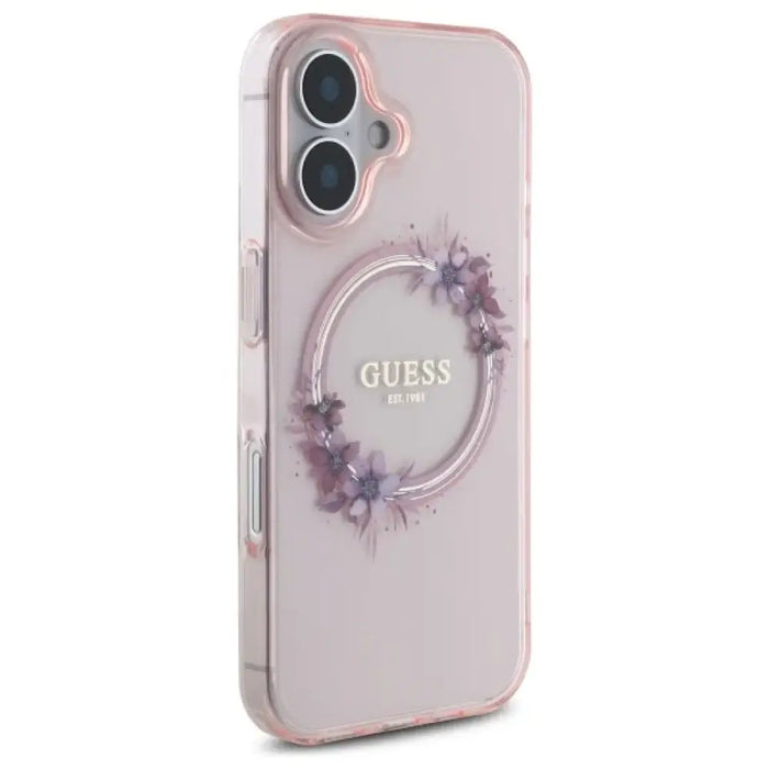 Калъф Guess IML Flowers Wreath MagSafe за iPhone 16 - розов