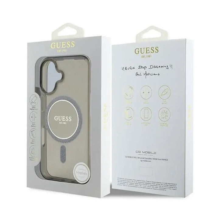 Калъф Guess IML Glitter Circle MagSafe за iPhone 16 - черен