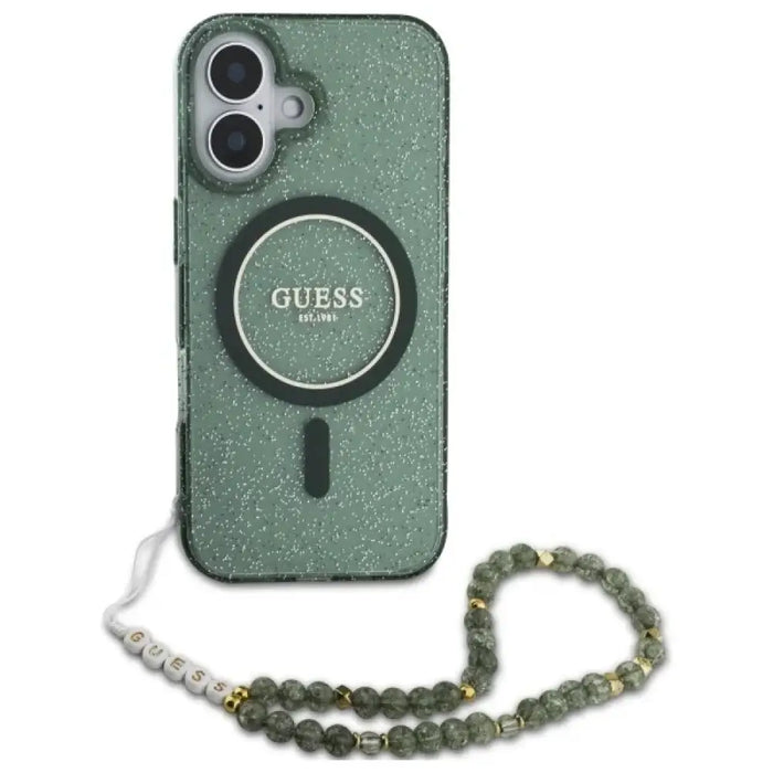Калъф Guess IML Glitter With Pearl Strap MagSafe за iPhone