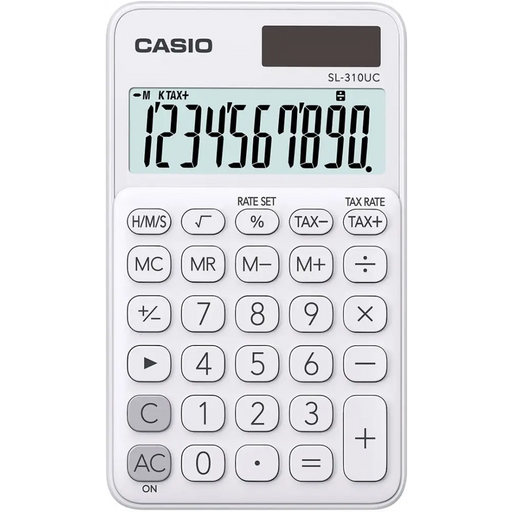 КАЛКУЛАТОР CASIO ДЖОБЕН SL-310UC-WE БЯЛ 10-ЦИФРЕН ДИСПЛЕЙ