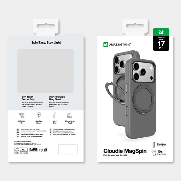 Калъф AmazingThing Cloudie за iPhone 17 Pro със стойка - сив