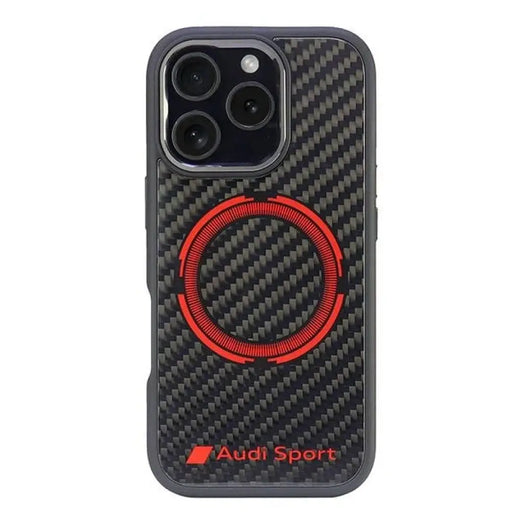 Калъф Audi Carbon Fiber Sport Red Circle MagSafe за iPhone
