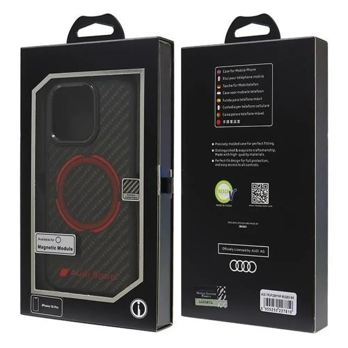 Калъф Audi Carbon Fiber Sport Red Circle MagSafe за iPhone