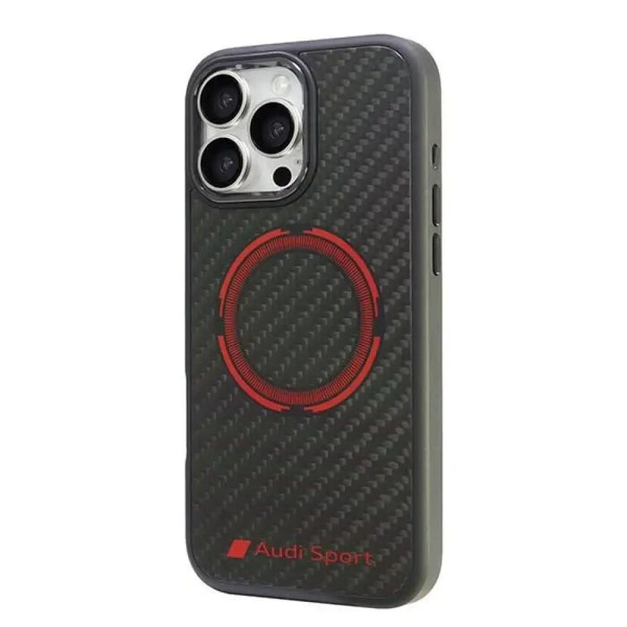 Калъф Audi Carbon Fiber Sport Red Circle MagSafe за iPhone
