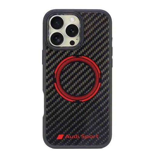 Калъф Audi Carbon Fiber Sport Red Circle MagSafe за iPhone