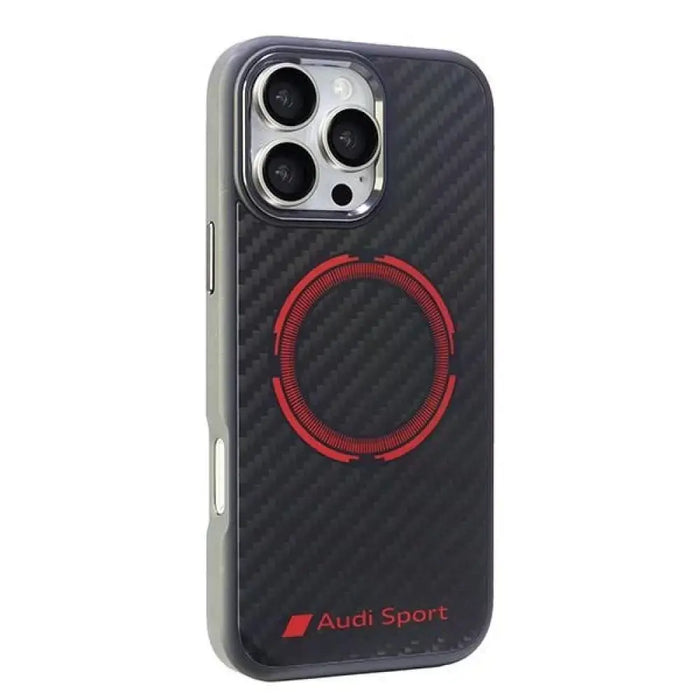 Калъф Audi Carbon Fiber Sport Red Circle MagSafe за iPhone